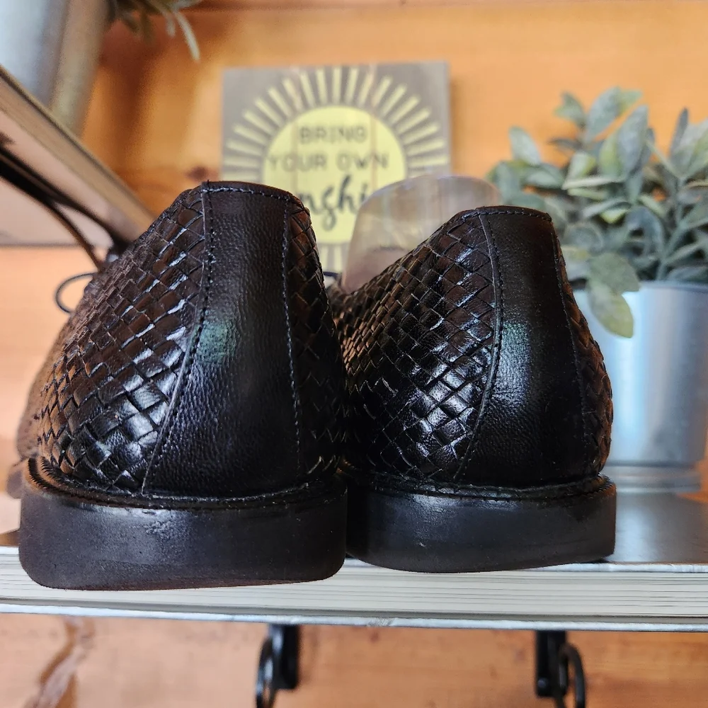 Susan Bennis Warren Edwards Vintage Black Basketweave Leather Oxford Shoes Sz 10